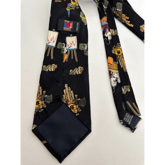 Disney Mickey Mouse Silk Tie Money Office Stock Market Black Workwear Vintage - Picture 3 of 5